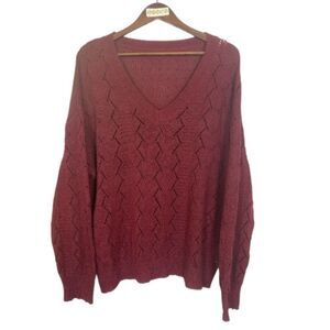 SHEIN Burgundy V-Neck Sweater / 1X